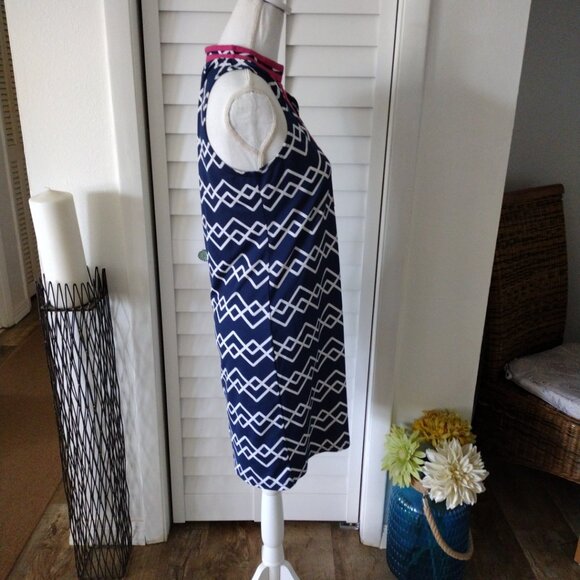 Tracy Negoshian Sleeveless Navy & Pink abstract V Neck Shift Dress, Size X-Small - Picture 5 of 10
